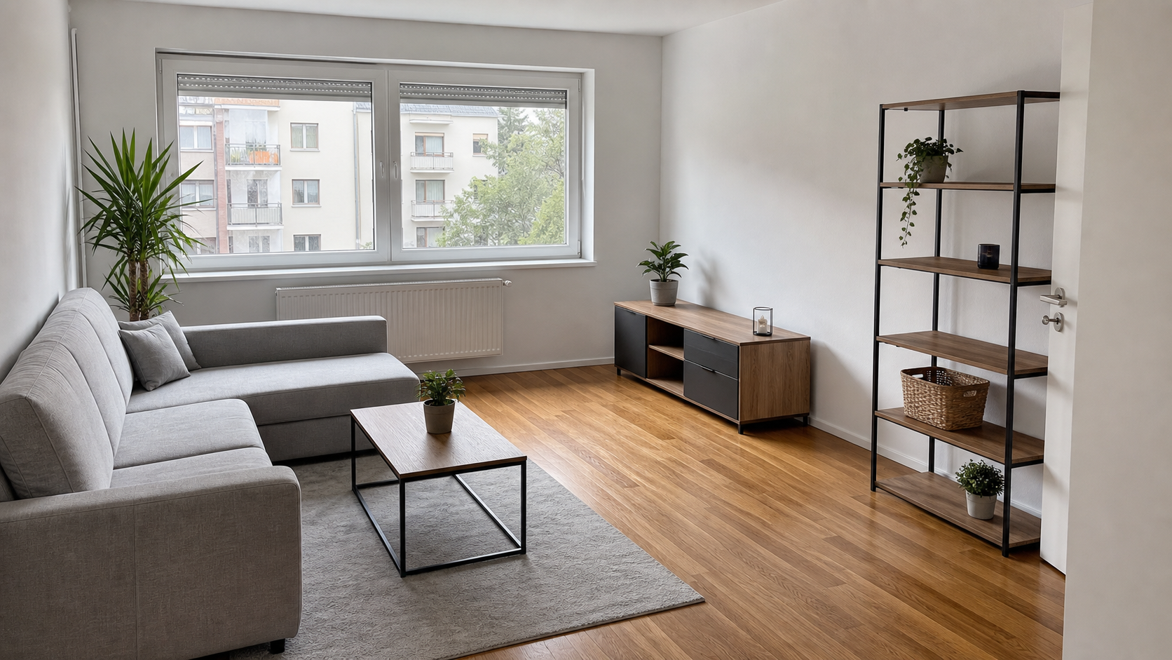 Wohnzimmer nach der Entrümpelung sauber und geordnet